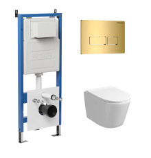 Комплект 3 в 1: Grossman инсталляция 900.K31.01.000+клавиша 700.K31.03.300.300 золото глянцевый+унитаз GR-4477SQ