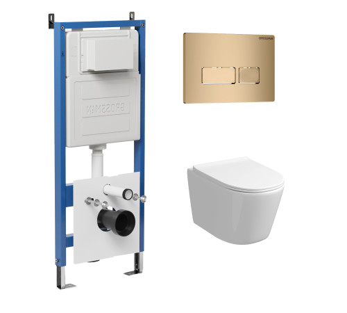 Комплект 3 в 1: Grossman инсталляция 900.K31.01.000+клавиша 700.K31.03.310.310 золото матовый+унитаз GR-4477S