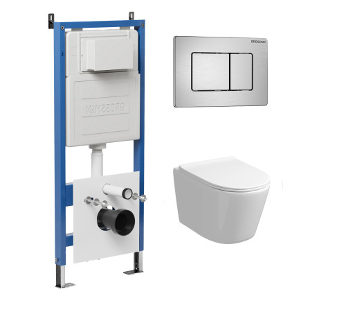 Комплект 3 в 1: Grossman инсталляция 900.K31.01.000+клавиша 700.K31.04.12M.12M хром сатиновый+унитаз GR-4477S