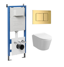 Комплект 3 в 1: Grossman инсталляция 900.K31.01.000+клавиша 700.K31.04.30M.30M золото глянцевый+унитаз GR-4477SQ
