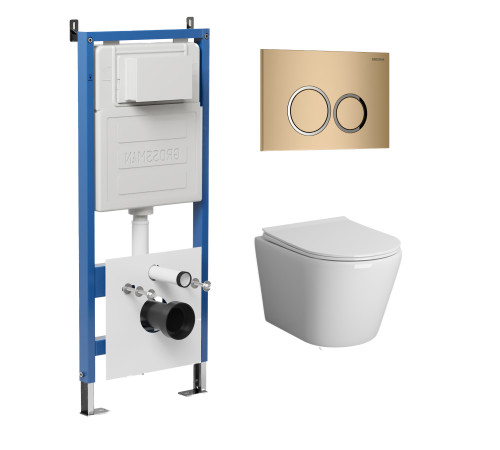 Комплект 3 в 1: Grossman инсталляция 900.K31.01.000+клавиша 700.K31.01.310.310 золото матовый+унитаз GR-4478S