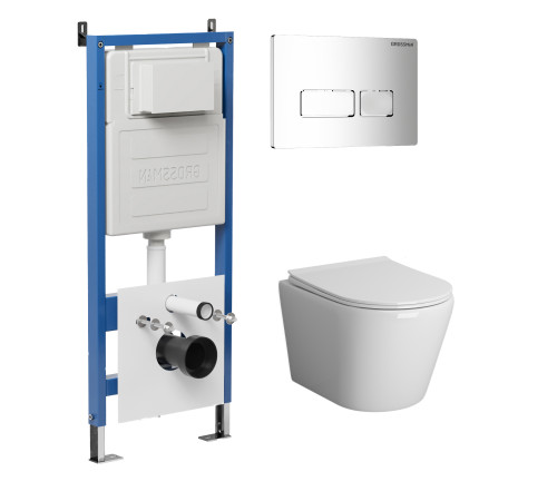 Комплект 3 в 1: Grossman инсталляция 900.K31.01.000+клавиша 700.K31.03.100.100 хром глянцевый+унитаз GR-4478S