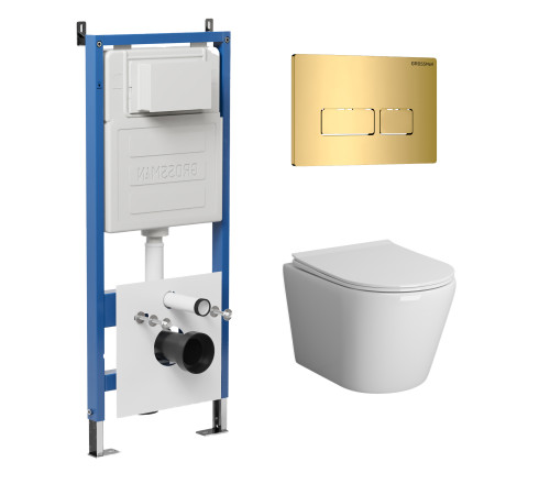 Комплект 3 в 1: Grossman инсталляция 900.K31.01.000+клавиша 700.K31.03.300.300 золото глянцевый+унитаз GR-4478S