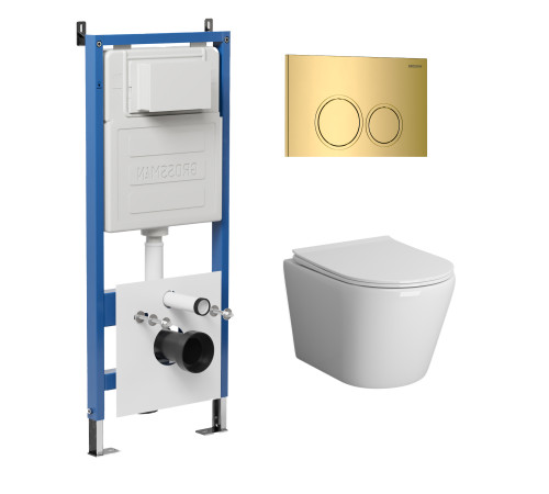 Комплект 3 в 1: Grossman инсталляция 900.K31.01.000+клавиша 700.K31.01.300.300 золото глянцевый+унитаз GR-4478SQ