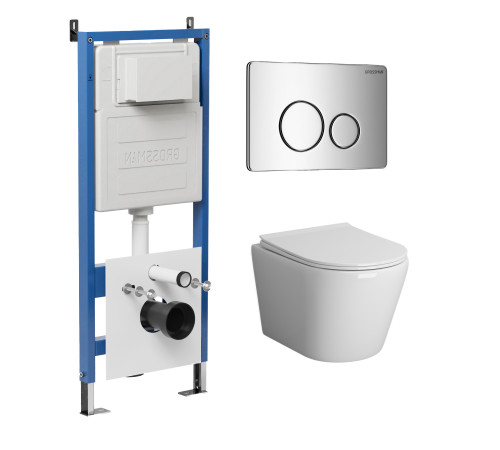 Комплект 3 в 1: Grossman инсталляция 900.K31.01.000+клавиша 700.K31.05.10M.10M хром глянцевый+унитаз GR-4478BMS