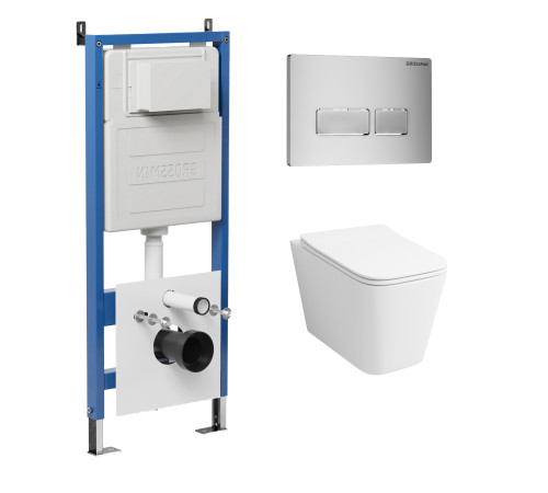 Комплект 3 в 1: Grossman инсталляция 900.K31.01.000+клавиша 700.K31.03.110.110 хром матовый+унитаз GR-4479SQ