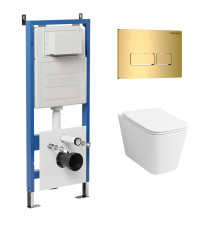 Комплект 3 в 1: Grossman инсталляция 900.K31.01.000+клавиша 700.K31.03.300.300 золото глянцевый+унитаз GR-4479SQ