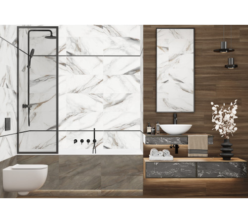 Керамогранит Delacora D120208M Carrara Cersei 60x120 белый / серый матовый / карвинг под мрамор