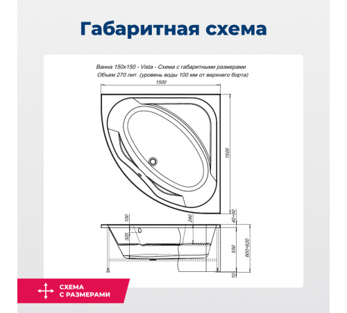 Акриловая ванна Aquanet Vista 150x150 (с каркасом)