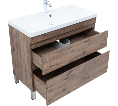 Тумба под раковину Aquanet Нота New 100 напольная, дуб веллингтон табак