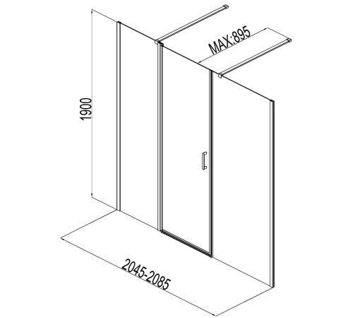 Душевая дверь Aquanet Cinetic 210, прозрачное стекло (AE12-N-120H190U-CT + AE12-F-90H190U-CT)