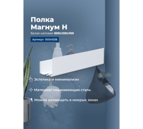 Полка Aquanet Магнум Н 60x12 белая матовая