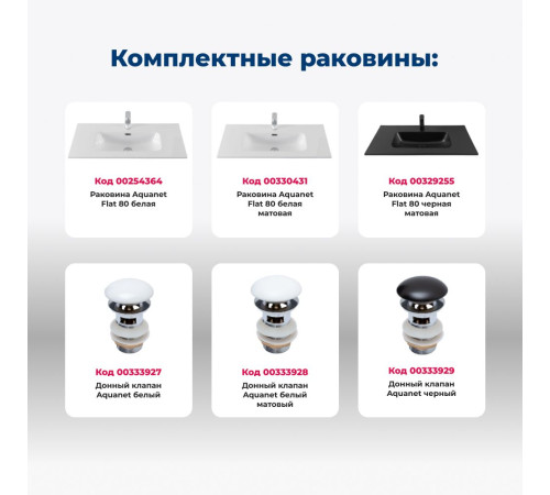 Тумба под раковину Aquanet Джейн (Flat) 80 белый матовый