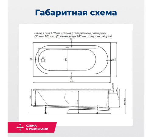 Акриловая ванна Aquanet Lotos 170x70 (с каркасом)