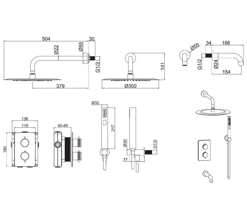 Душевой комплект Allen Brau Priority 5.31014-31 (с внутренней частью, 3 выхода) черный матовый