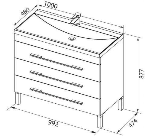 Тумба с раковиной Aquanet Верона 100 белый (напольная 3 ящика)