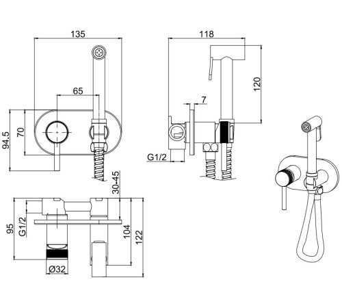 Смеситель с гигиеническим душем Allen Brau Priority 5.31005-BN (с внутренней частью) никель браш