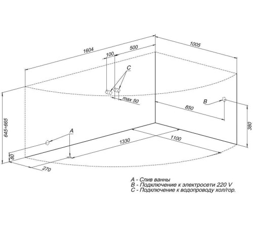 Акриловая ванна Aquanet Jamaica 160x100 R (с каркасом)
