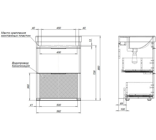 Тумба под раковину Aquanet Ирис new 60 белый глянец (2 ящика, ножки)