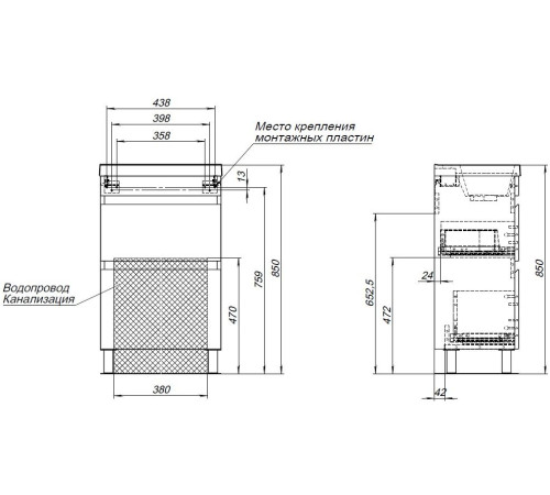 Тумба под раковину Aquanet Нота New 50 напольная, дуб веллингтон табак