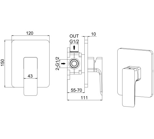 Смеситель для душа Allen Brau Infinity X1 5.21015-31 (с внутренней частью, 1 выход) черный матовый