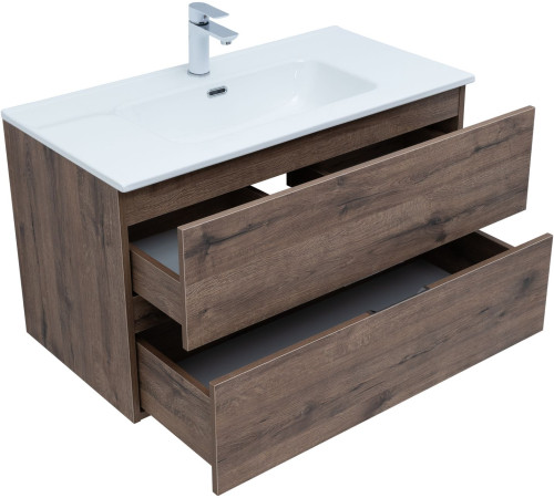 Тумба под раковину Aquanet Алвита New 90 2 ящика, дуб веллингтон табак