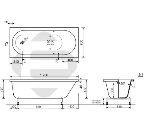 Ванна из искусственного камня Aquanet Lotos Stone 170x70