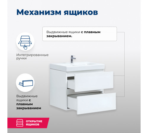 Тумба под раковину Aquanet Беркли 50 белый глянец (2 ящика)