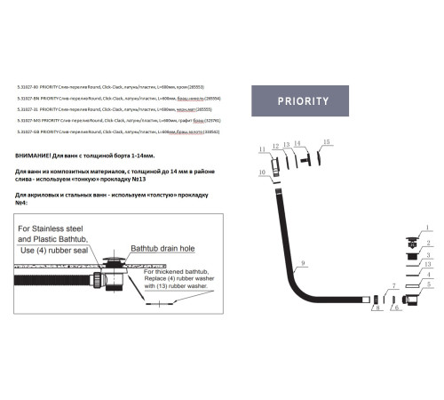 Слив-перелив для ванны Allen Brau Priority 5.31027-MG графит браш