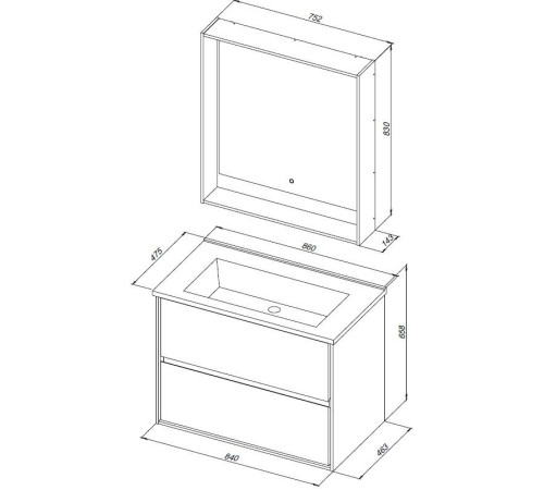 Тумба под раковину Aquanet Милан 85 белый глянец