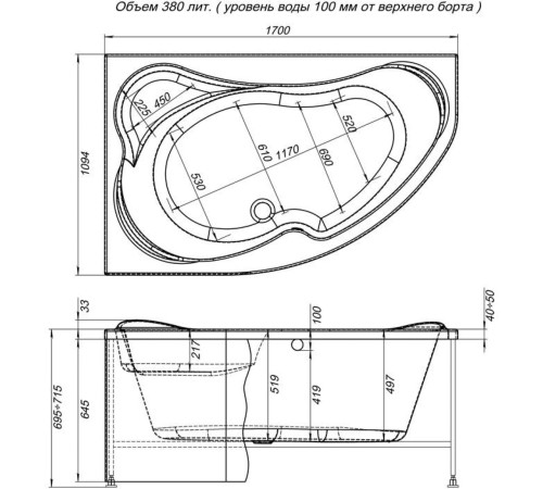 Фронтальный экран Aquanet Capri 170 L