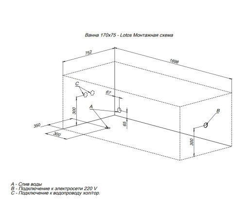 Акриловая ванна Aquanet Lotos 170x75 (с каркасом)