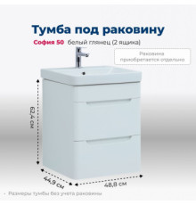 Тумба под раковину Aquanet София 50 белый глянец (2 ящика)