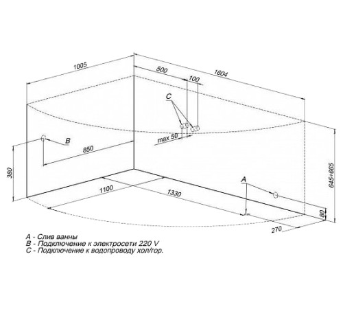Акриловая ванна Aquanet Jamaica 160x100 L