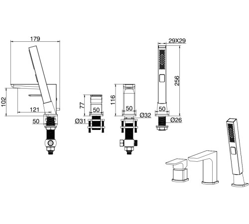 Смеситель на борт ванны Allen Brau Infinity 5.21008-00 (с внутренней частью) хром