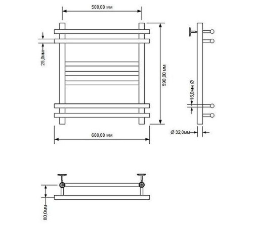 Полотенцесушитель водяной Aquanet Largo 600x500, хром