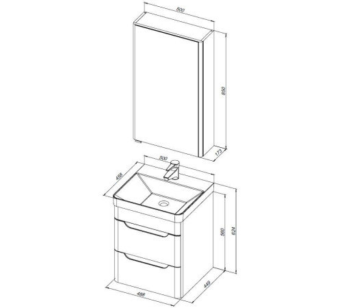 Мебель для ванной Aquanet София 50 белый глянец (2 ящика)