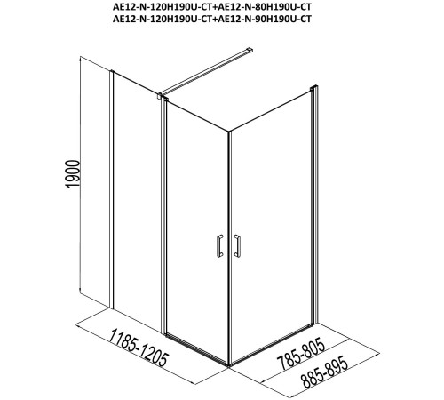 Душевой уголок Aquanet Cinetic 120х90,прозрачное стекло (AE12-N-120H190U-CT + AE12-N-90H190U-CT)