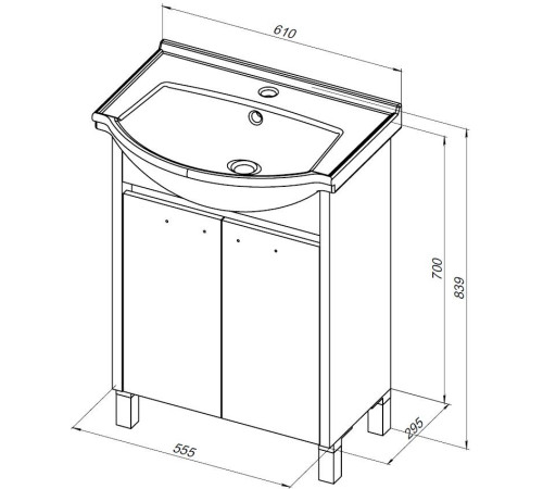 Тумба под раковину Aquanet Донна 60 белый глянец