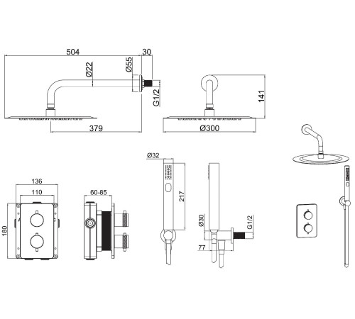 Душевой комплект Allen Brau Priority 5.31013-31 (с внутренней частью, 2 выхода) черный матовый