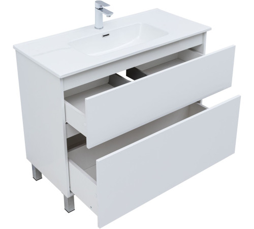 Тумба под раковину Aquanet Вега 100 напольная, белый глянец