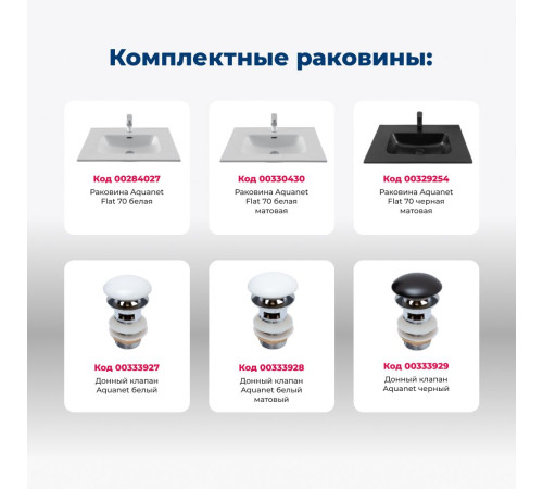 Тумба под раковину Aquanet Джейн (Flat) 70 белый матовый