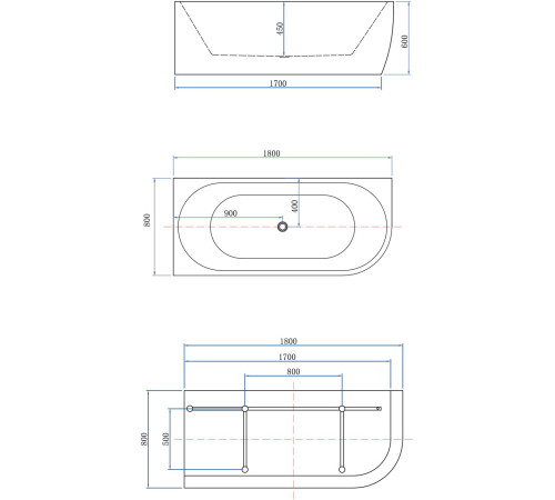 Акриловая ванна Aquanet Family Elegant A 180x80 3805-N-GW-MB