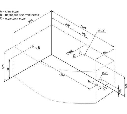 Акриловая ванна Aquanet Jersey 170x90 L (с каркасом)