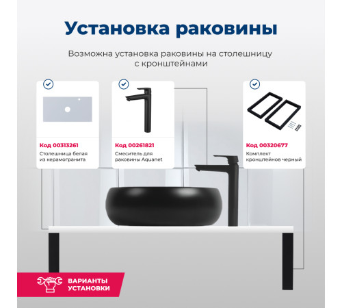 Раковина накладная Aquanet Round-1-MB 36 черный матовый