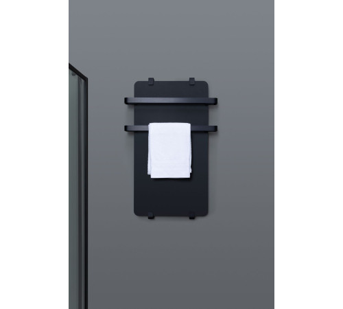 Полотенцесушитель электрический Allen Brau Infinity 80x44 с рейлингом 2.0 и креплением, черный матовый