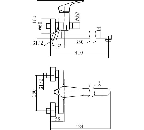 Смеситель для ванны с душем Aquanet Static AF330-21C