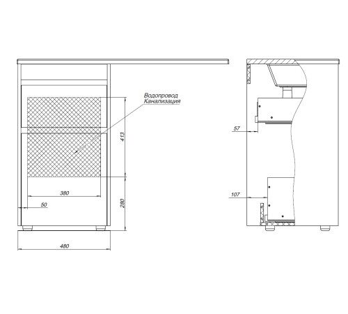 Тумба под раковину Aquanet Токио 48 дуб веллингтон (напольная 2 ящика)