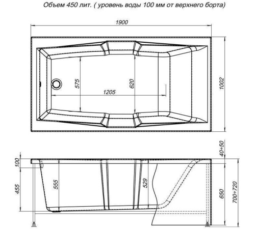 Акриловая ванна Aquanet Vega 190x100