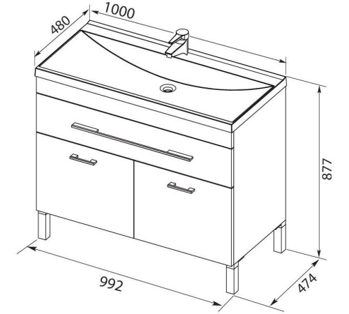 Тумба с раковиной Aquanet Верона 100 белый (напольная 1 ящик 2 дверцы)